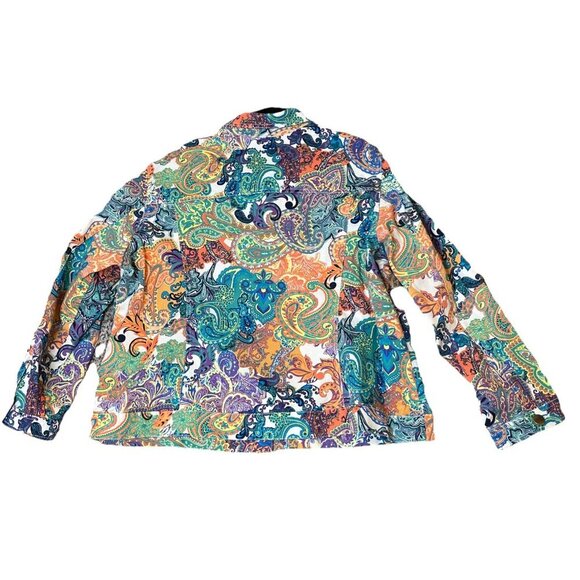Bend Over Hippie Paisley Denim Jacket Size 22W Cowgirl 4 Pocket Button Up Boho - Picture 2 of 5